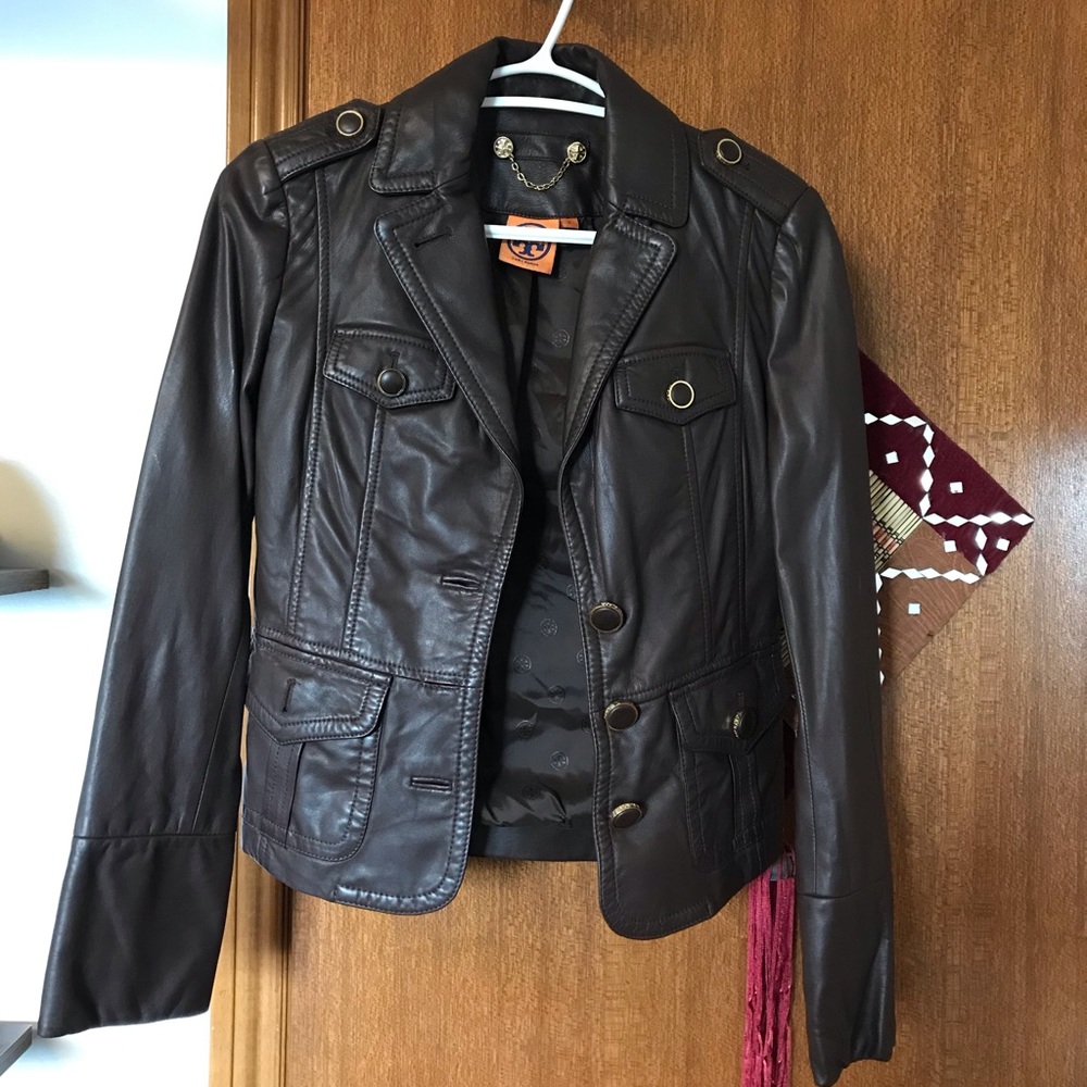 Tory Burch Brown Leather Moto Jacket